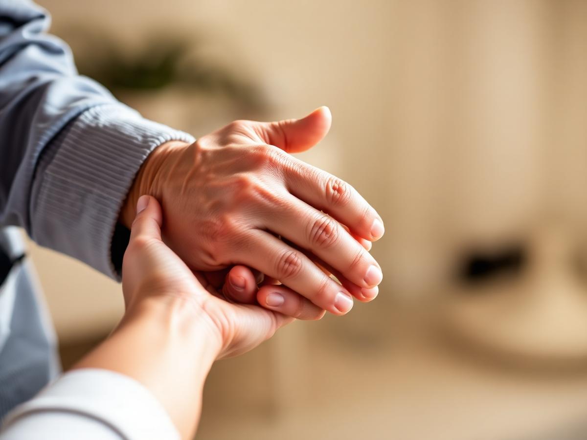 Caregiver holding senior's hand