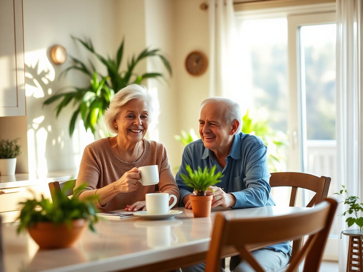 Seniors enjoying coffee at home